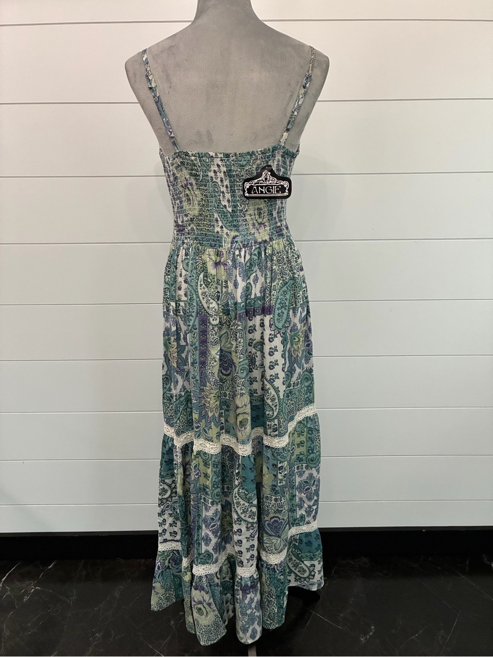 Angie Teal and Cream Paisley Twist-Front Maxi Dress Sz M NWT/0333 - Picture 6 of 8